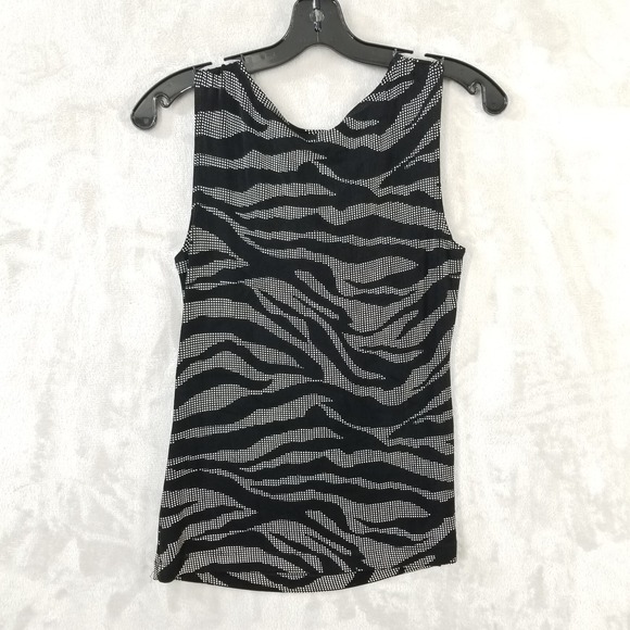 Vtg Tank Top Women S Zebra Print Draped Neckline Sleeveless Stretch Mob Wife USA - Picture 3 of 6